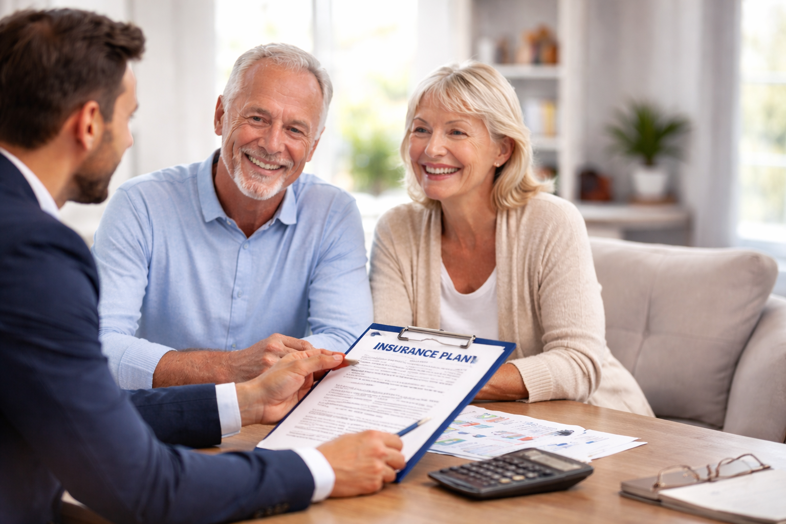 Senior couple reviewing insurance plan
